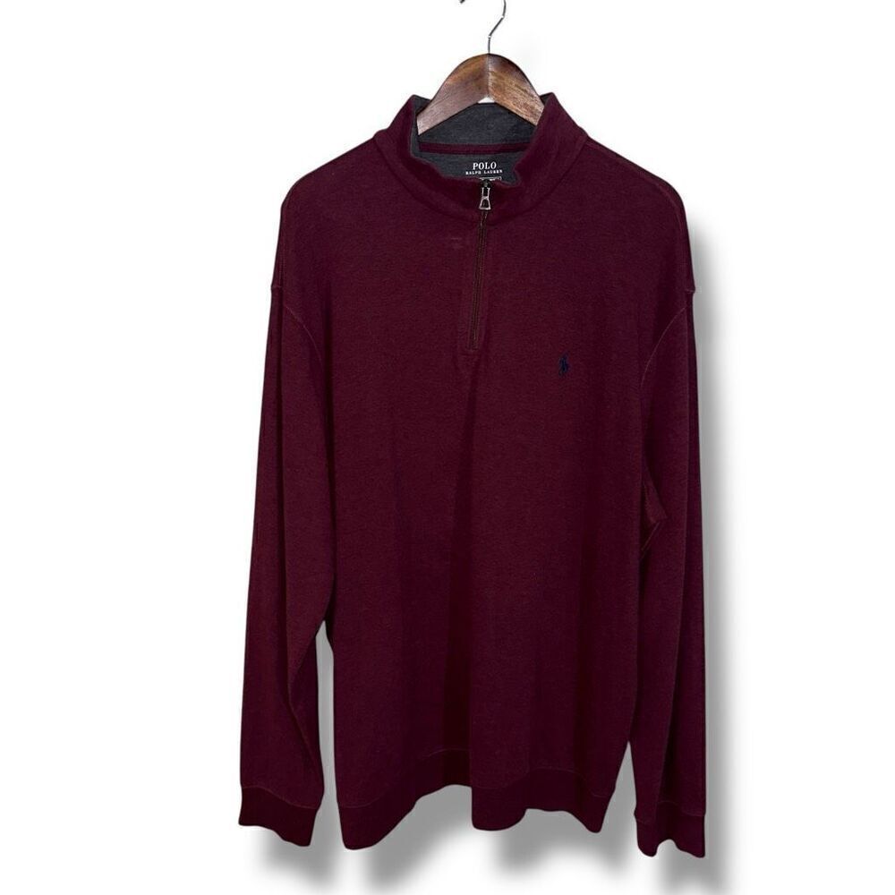 Burgundy Red Polo Ralph Lauren 1/4 Zip Sweater Size XXL